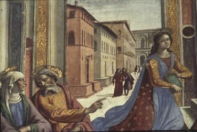 Tapınaktaki Meryem Ana (fresk) (detay) by Domenico Ghirlandaio
