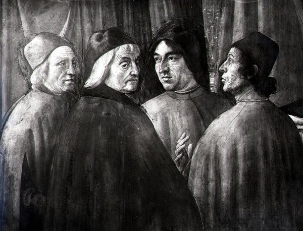 Tapınaktaki Zacharias, erkek grubun detayı by Domenico Ghirlandaio