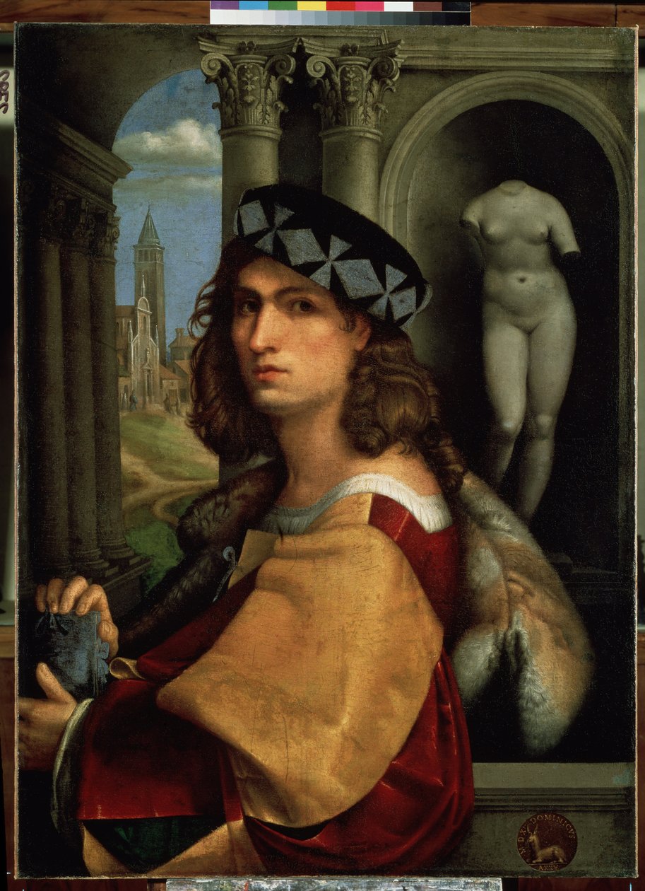""Genç bir adamın portresi veya otoportre" (Bir adamın portresi veya Otoportre) Tablo Domenico di Bernardo Capriolo (Caprioli) (1494-1528) 1512 Dim. 117x85 cm Ermitaj Müzesi, Sankt Petersburg (Saint- Petersburg) Petersburg) by Domenico (attr.to) Capriolo