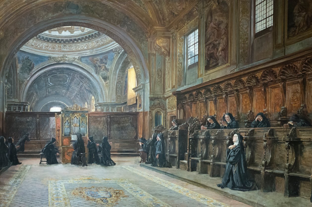 Aziz Mary Donnaregina nuova kilisesinin korosu, 19. yüzyılın ikinci yarısı (tuval üzerine yağlı boya) by Domenico Battaglia