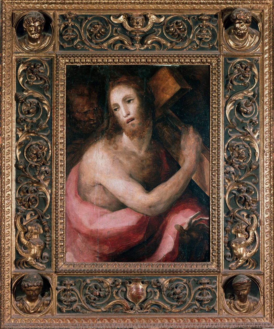 Eşcinsel. İsa çarmıhı taşıyor. Domenico Beccafumi'nin (1486-1551) tablosu, yaklaşık 1540. İçki. Karartma: 75x75cm. Siena (Siena), Metropolitan Opera Müzesi by Domenico Beccafumi