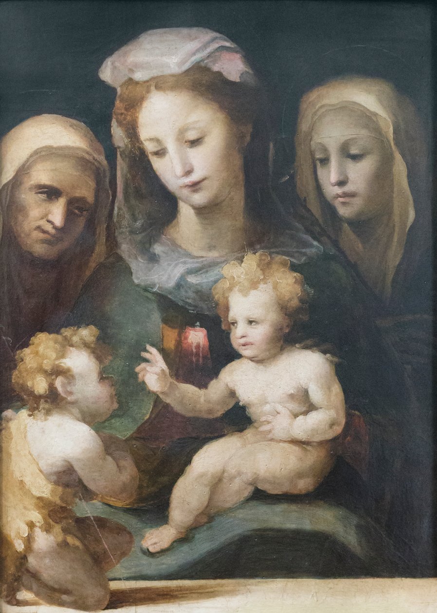 Aziz John, Elizabeth ve Sienalı Catherine 1540-50 ile Madonna ve Çocuk (panel üzerine yağlıboya) by Domenico Beccafumi