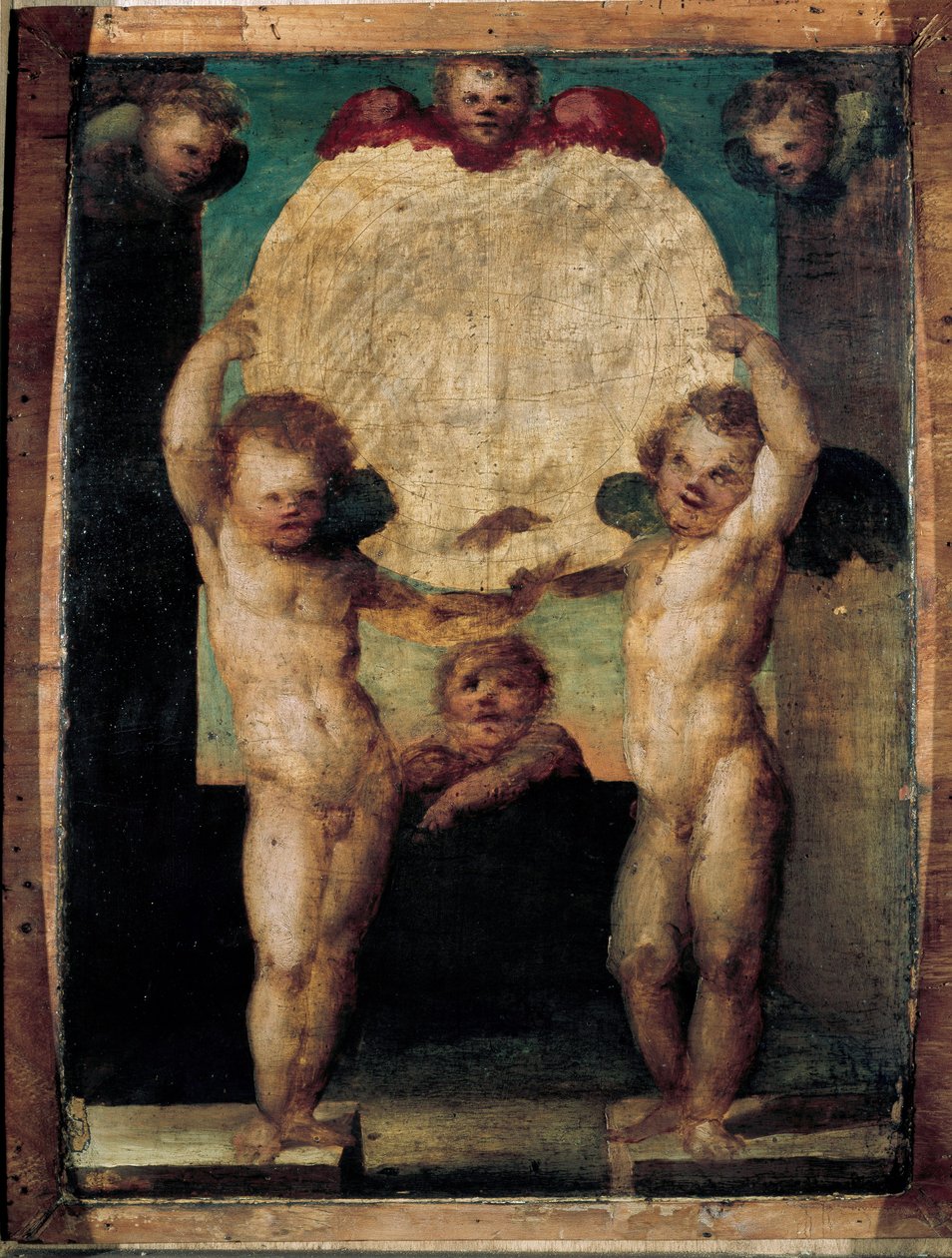 Putti reggimedaglione (Başlarının üzerinde madalyon taşıyan melekler). Domenico Beccafumi