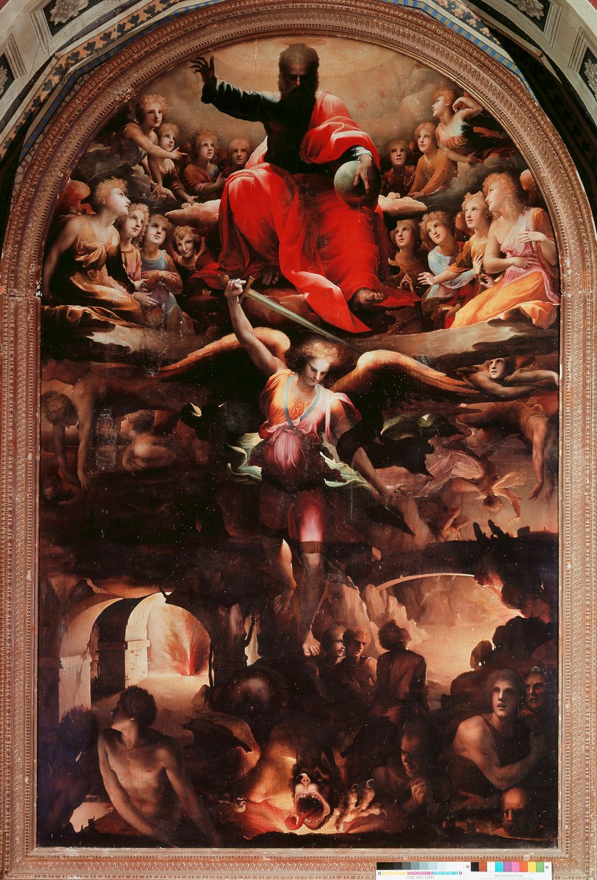 Saint Michael Chasing Asi Melekler Domenico Beccafumi (1486-1551) tarafından Tablo 1526-1530 yakl. Güneş.348x225 cm. Siena, San Niccolo al Carmine Kilisesi by Domenico Beccafumi