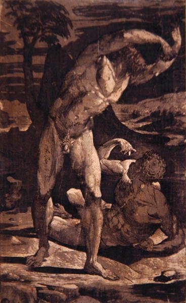 Bir manzarada iki çıplak erkek, c.1540-80 (gravür ve tahta blok) by Domenico Beccafumi