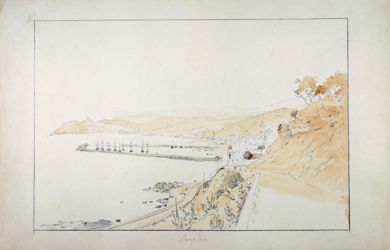Porto Maurizio, Oneglia'dan görülüyor, yaklaşık 1859, Pasquale Domenico Cambiaso (1811-1894), İtalya Kalem ve sulu boya. by Domenico Cambiaso