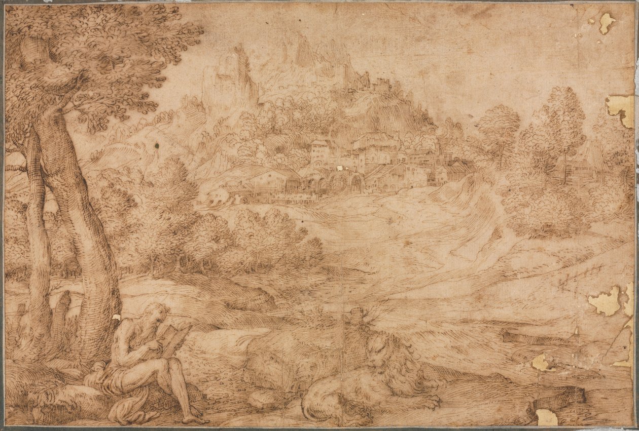 Bir Manzarada Aziz Jerome by Domenico Campagnola