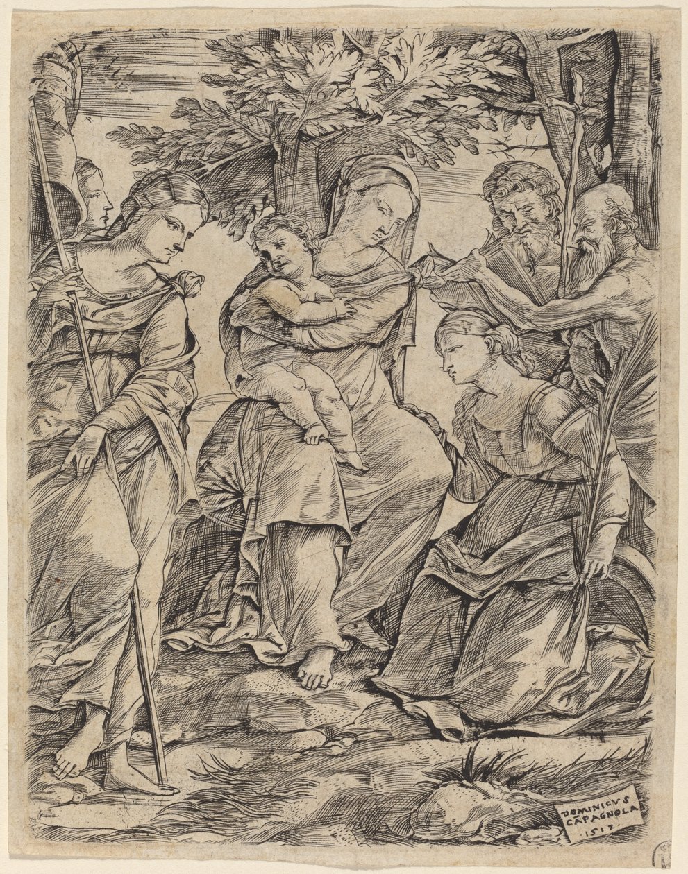 Azizler ile Bakire ve Çocuk by Domenico Campagnola