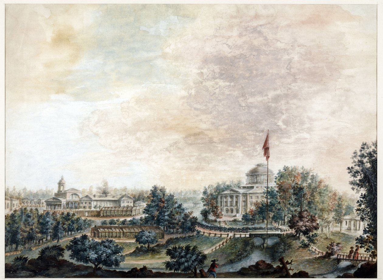 Palais de Pavlosk (1782-1786) - Pavlovsk Sarayı - Domenico Felice Lamoni (1745-1830). Kağıt üzerine suluboya ve beyaz renk, 1786