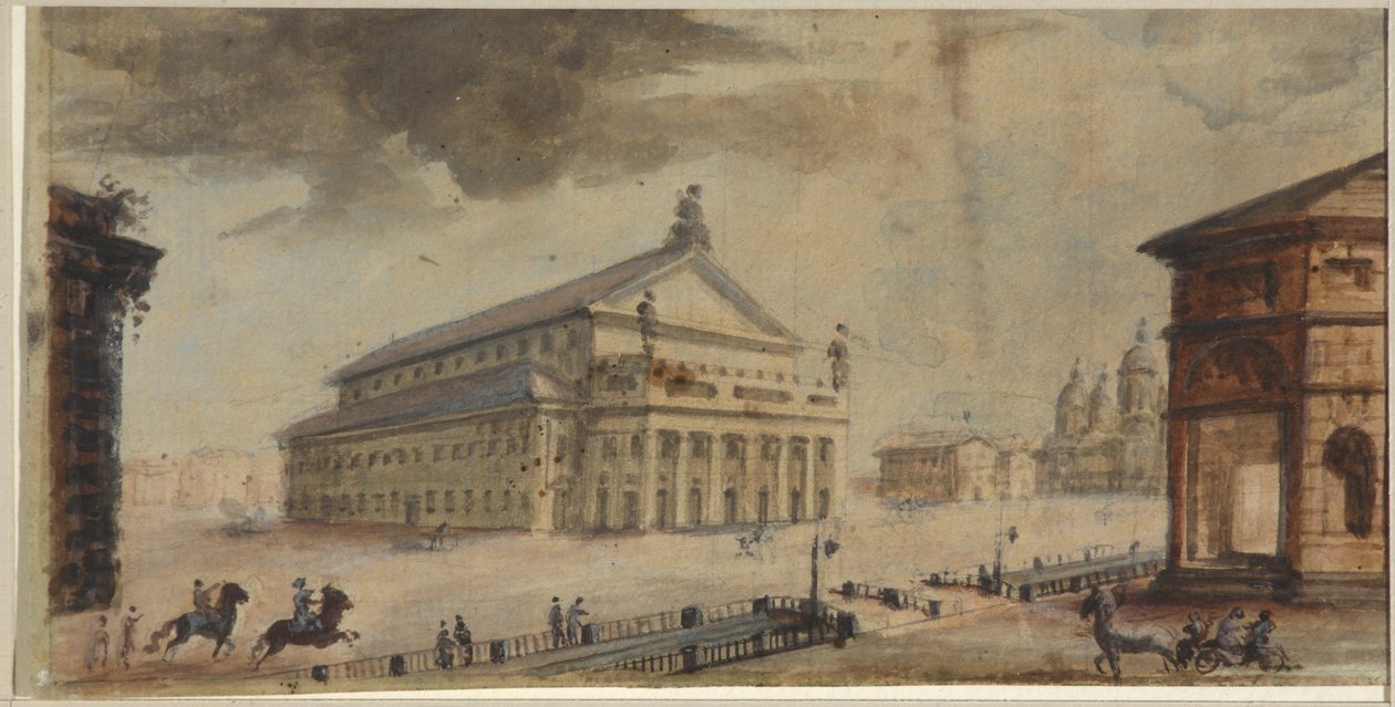 Saint Petersburg İmparatorluk Bolşoy Kamenny Tiyatrosu - Domenico Felice Lamoni (1745-1830). Kağıt üzerine suluboya ve beyaz renk, 1783