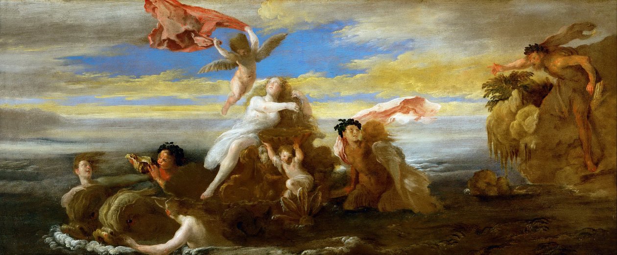 Barok : Galatee (Galathee) et Polypheme - Galatea ve Polyphemus par Fetti, Domenico (1588/90-1623), c. 1621. Ahşap üzeri yağlı boya, 41,5x96,4. Sanat Tarihi Müzesi, Viyana by Domenico Fetti or Feti