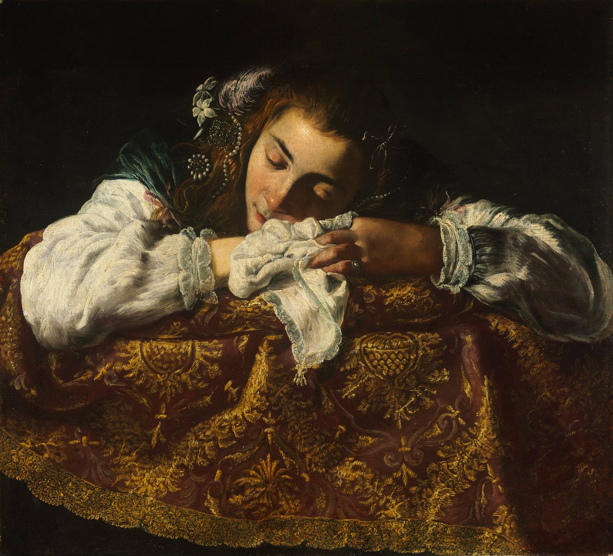 Uyuyan Kız - Peinture de Domenico Fetti (1588/90-1623) - 1621-1622 - Tuval üzerine yağlı boya - 67,5x74 - Szepmuveszeti Muzeum, Budapeşte by Domenico Fetti or Feti