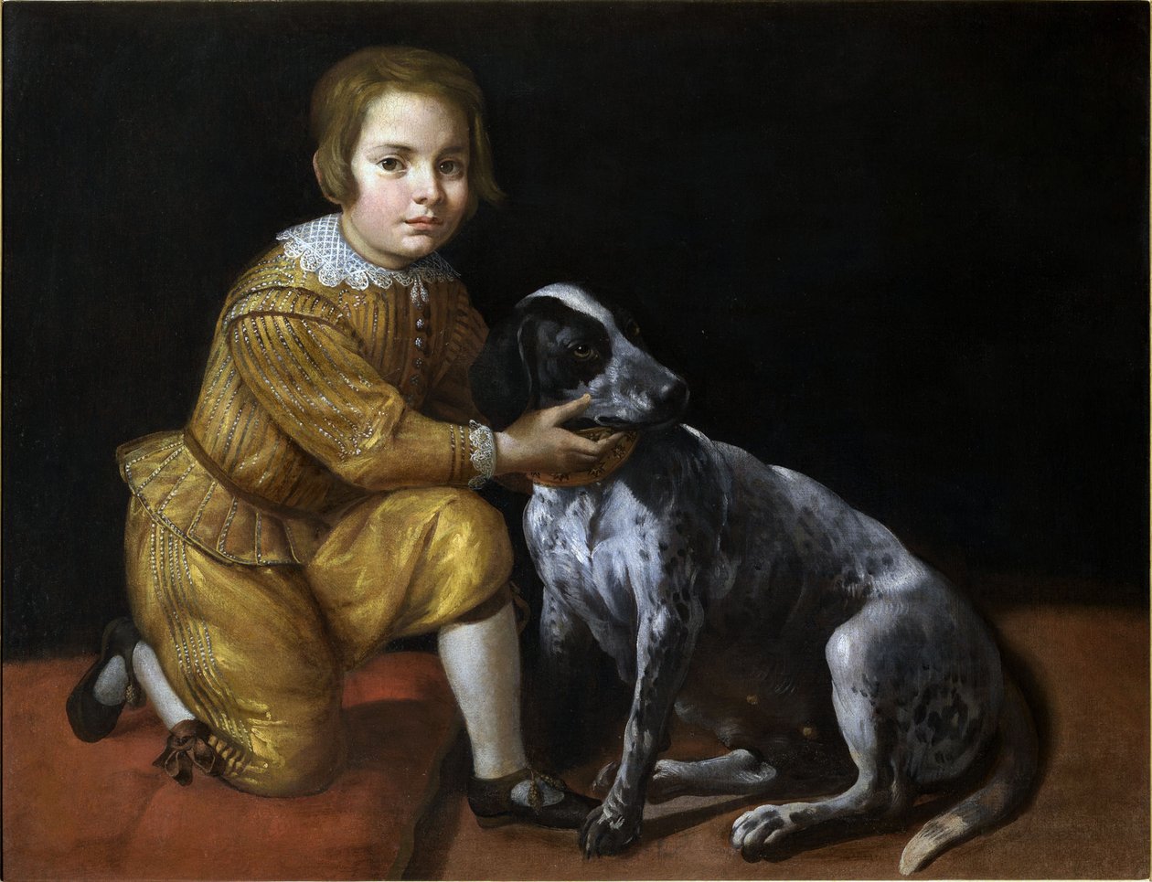 Köpeği olan bir çocuğun portresi. by Domenico Fiasella