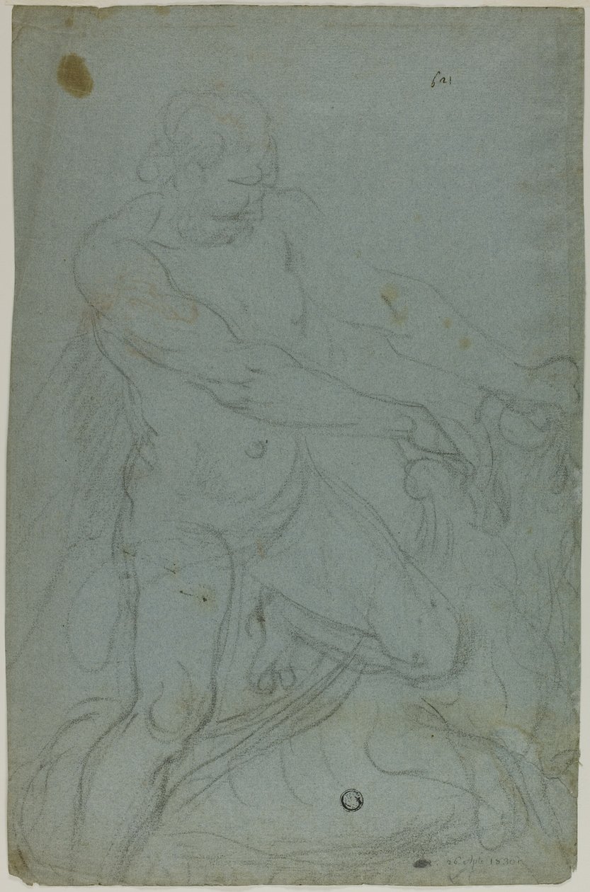 Samson ve Aslan (rekto); Sağ Kol Uzatılmış Meryem Ana (verso) by Domenico Fiasella