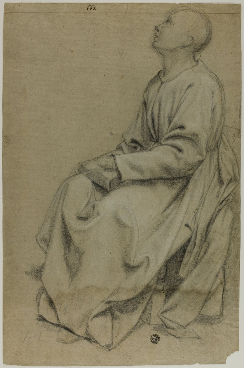 Oturan Keşiş Holding Kitap by Domenico Fiasella