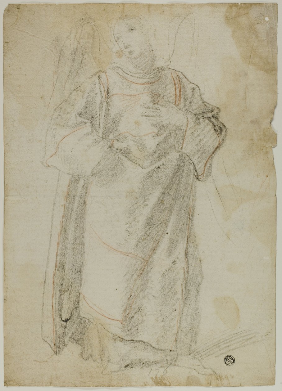 Ayakta Melek (rekto); Yüz ve Perde Çalışması (verso) by Domenico Fiasella