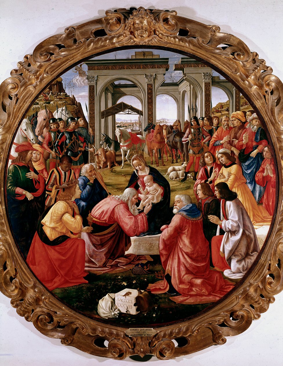 Domenico Ghirlandaio (Domenico Bigordi) (1449-1494) 1487 Çap 171 cm Floransa, Galleria degli Uffizi (ofisler) tarafından yapılan Magi'ye Tapınma Tablosu by Domenico Ghirlandaio