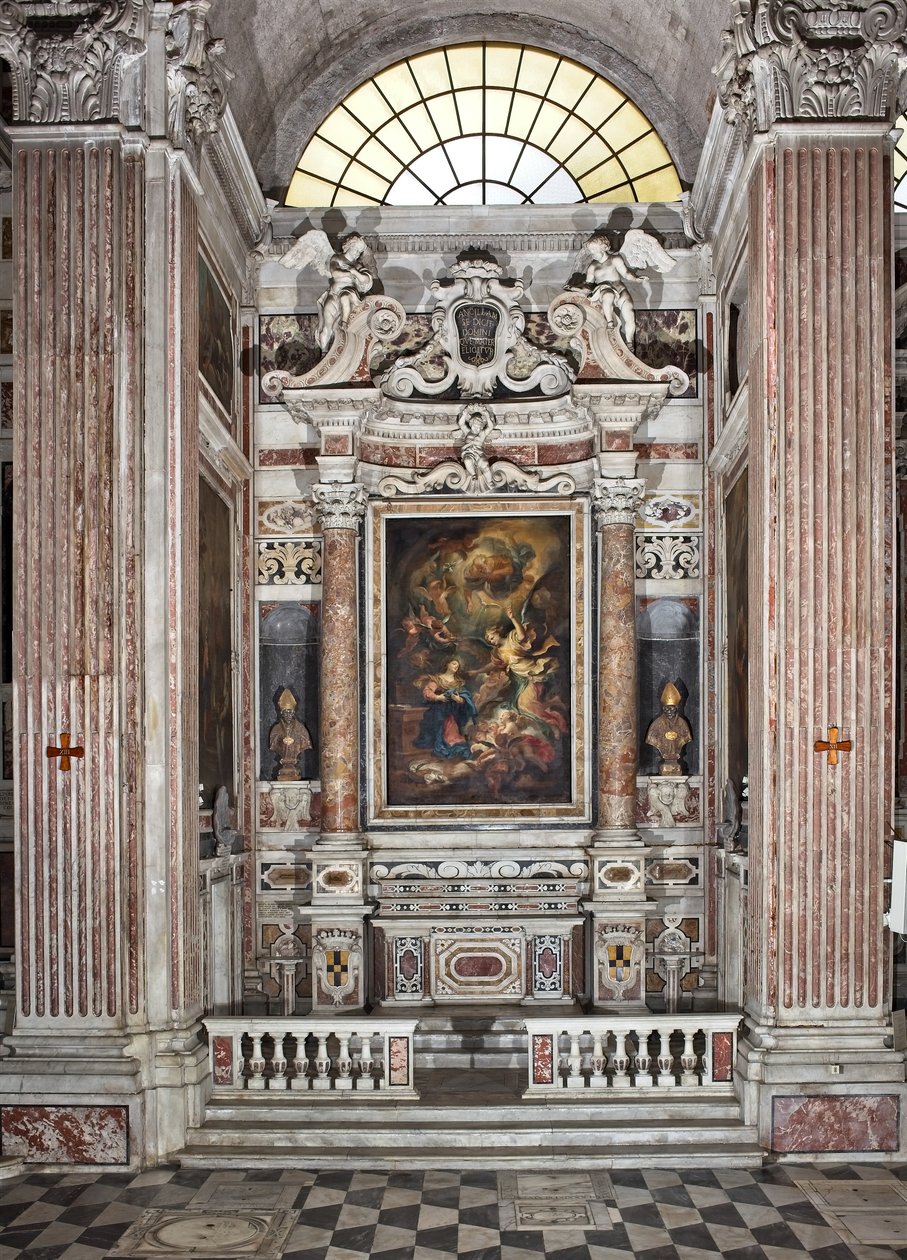 Müjde, sunak, altıncı şapel, c.1679 (tuval üzerine yağlı boya) 345 x 200 cm by Domenico I Piola