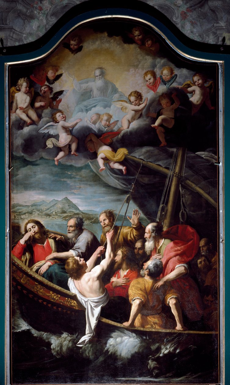 Aziz Nicholas fırtınayı yatıştırır. Domenico Fiasella dit il Sarzana (1589-1669) Sestri Ponente tarafından tablo, Santa Maria dell