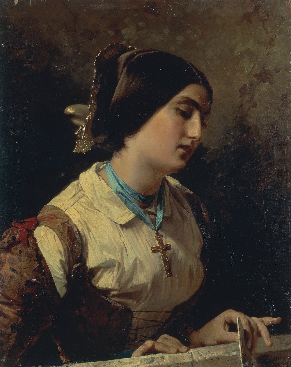 Lucia, Lombard Woman, Domenico Induno, tuval üzerine yağlı boya by Domenico Induno