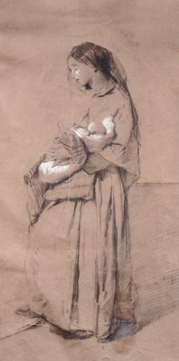 Domenico Induno tarafından terkedilmiş anne, kağıt üzerine kalem by Domenico Induno