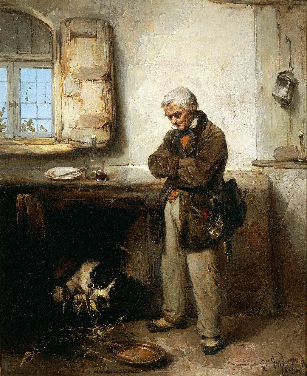 Yaşlı adam ve köpek, 1855 dolayları, Domenico Induno (1815-1878), tuval üzerine yağlı boya, 45x54 cm by Domenico Induno
