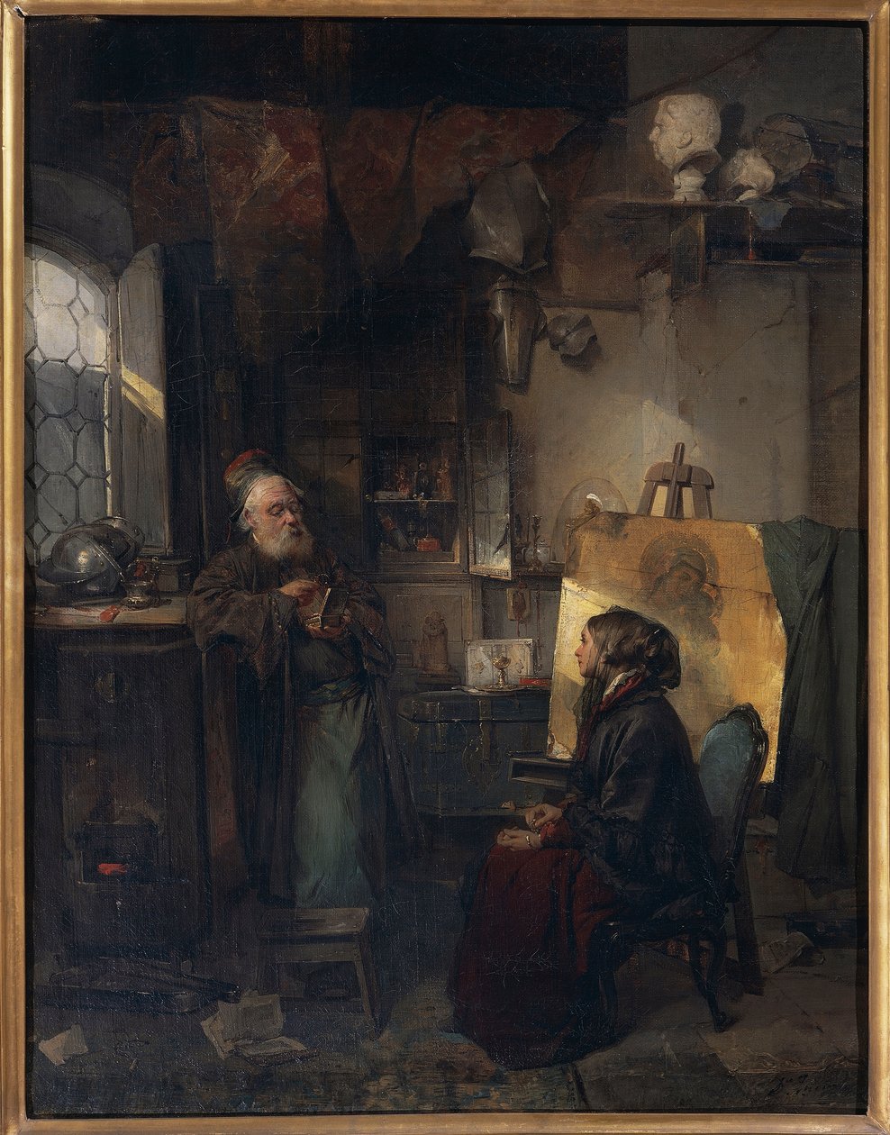 Zor Zamanlarda Düşen Hanımın Son Mücevherlerini İnceleyen Yaşlı Tefeci, Domenico Induno by Domenico Induno