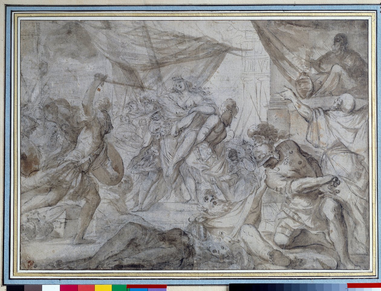 Askerler bir kraliçeyi kaçırdılar ve onu bir gemide taşıdılar. Çizim Domenico Canuti (1620-1684) 17. yüzyıl Paris. Louvre müzesi by Domenico Maria Canuti