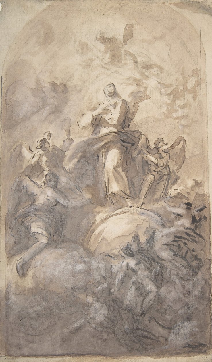 The Virgin Immaculate in Glory recto, Bir Bacağın Bir Parçasının ve Bir Elin Eskizinin tersi, 1723-1806. by Domenico Mondo