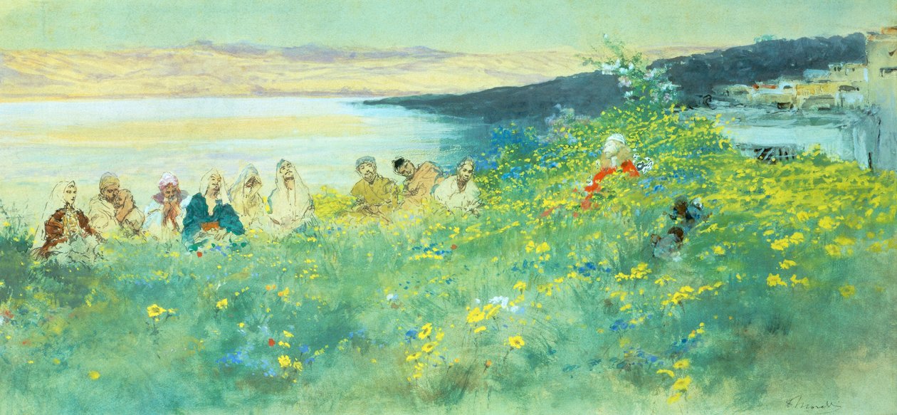 Müjde, Domenico Morelli (1826-1901), kağıt üzerine guaj, 33x69 cm by Domenico Morelli
