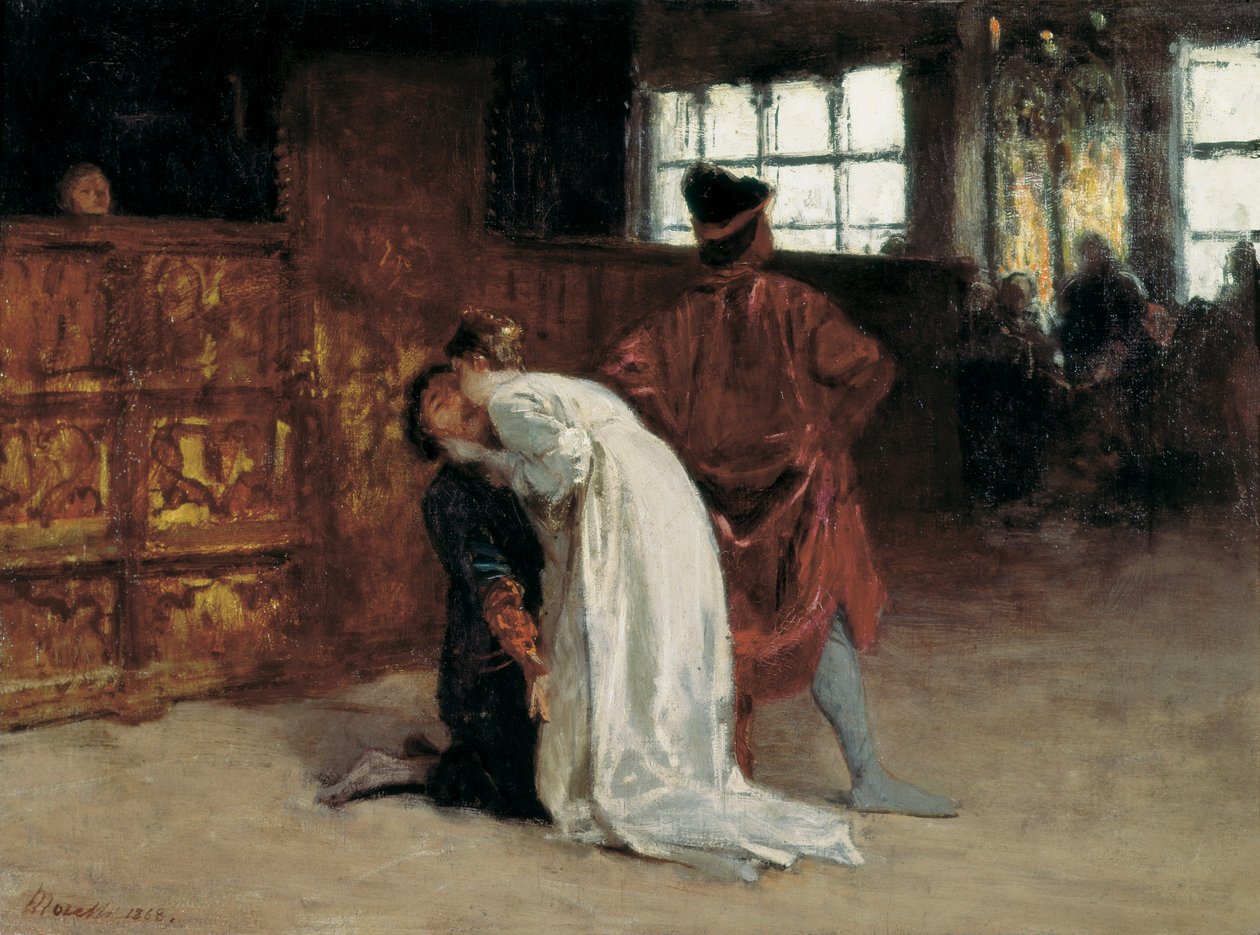 "Öpücük"" tablosu Domenico Morelli (1826-1901) 1868 Napoli, Ulusal Capodimonte Müzesi by Domenico Morelli