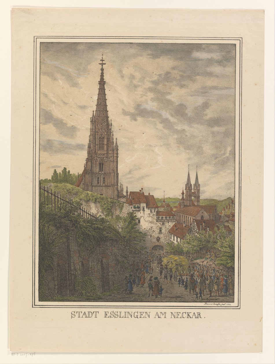 Neckar Stadt Esslingen am Neckar yakınlarındaki Esslingen'in görünümü (nesnedeki başlık) by Domenico Quaglio (II)