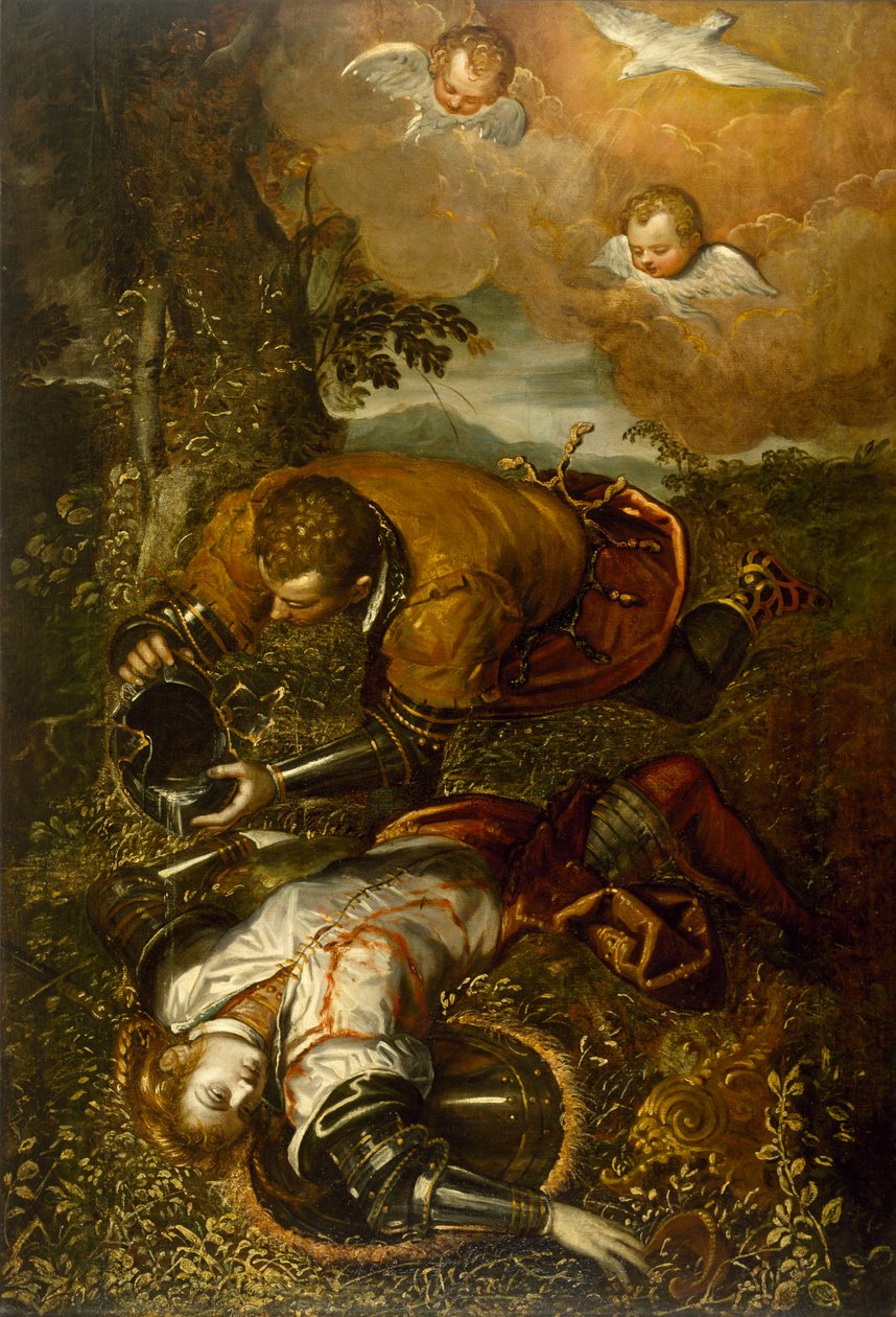 Tancred Vaftizci Clorinda, c.1586-1600 (tuval üzerine yağlı boya) by Domenico Robusti Tintoretto