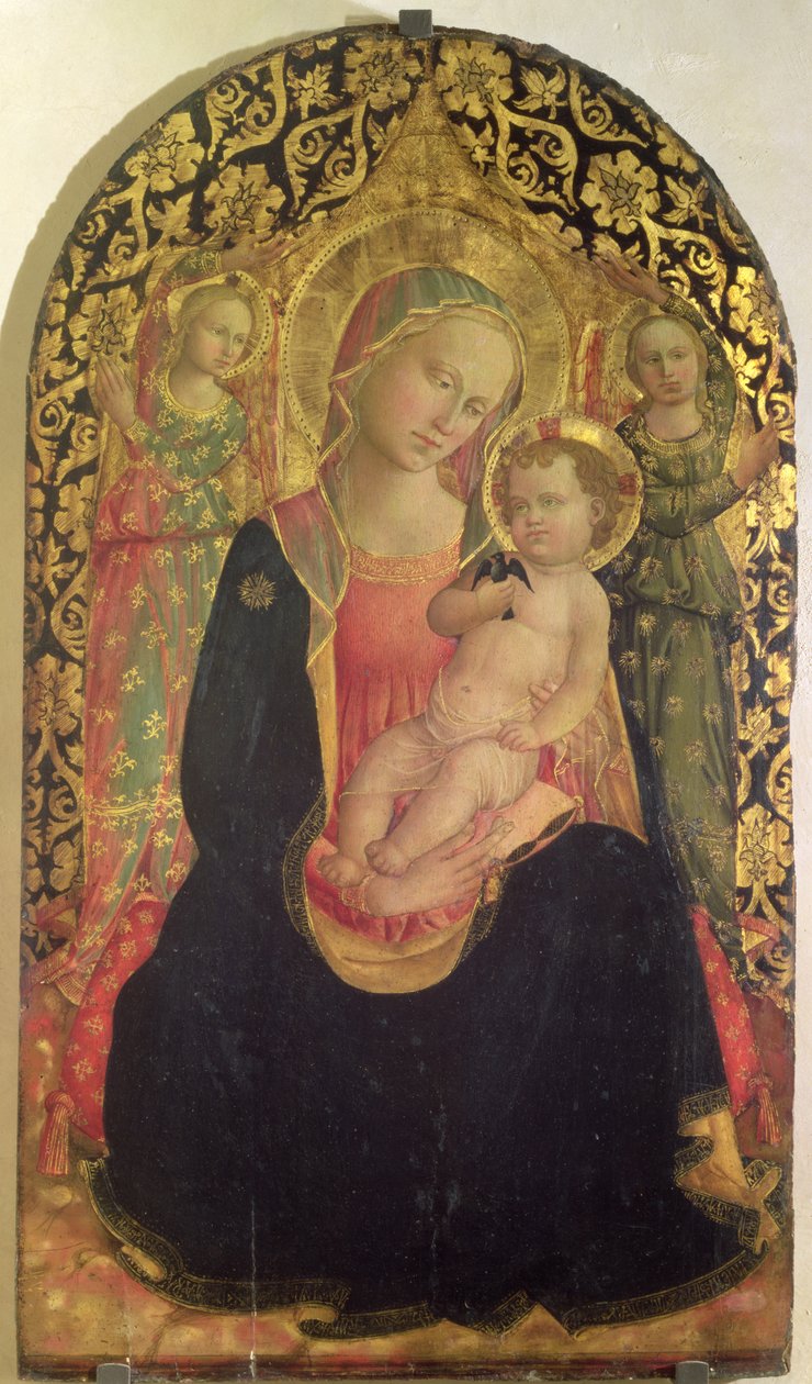 Alçakgönüllü Madonna, iki melek, 1460 (panel) by Domenico di Michelino
