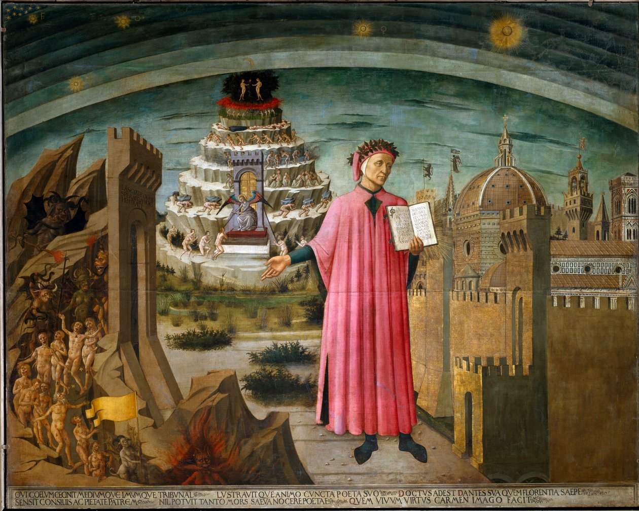 İlahi Komedya tutan Dante'nin portresi by Domenico di Michelino
