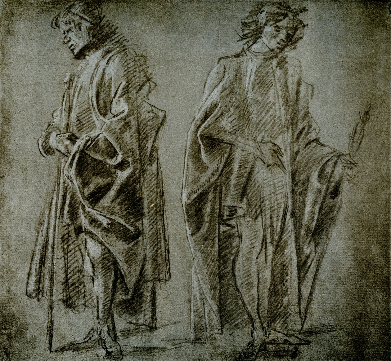 İki erkek figürü için perdelik çalışmaları by Domenico school of Ghirlandaio