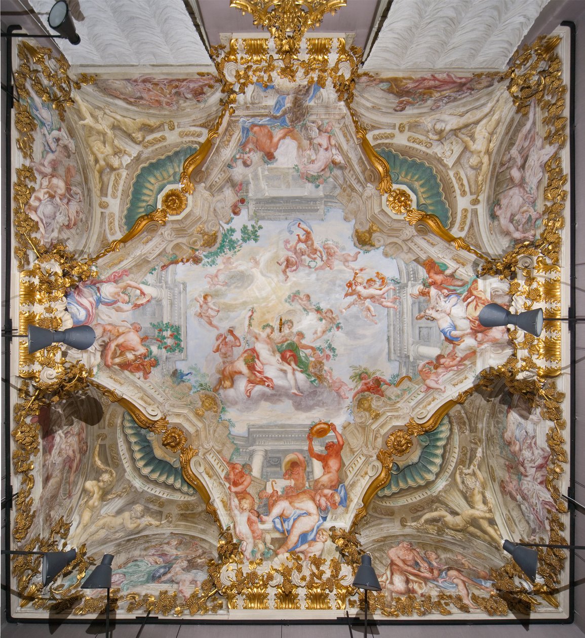 Sonbahar alegorisiyle tavan, Bacchus, Sonbahar Salonu by Domenico the Elder Piola