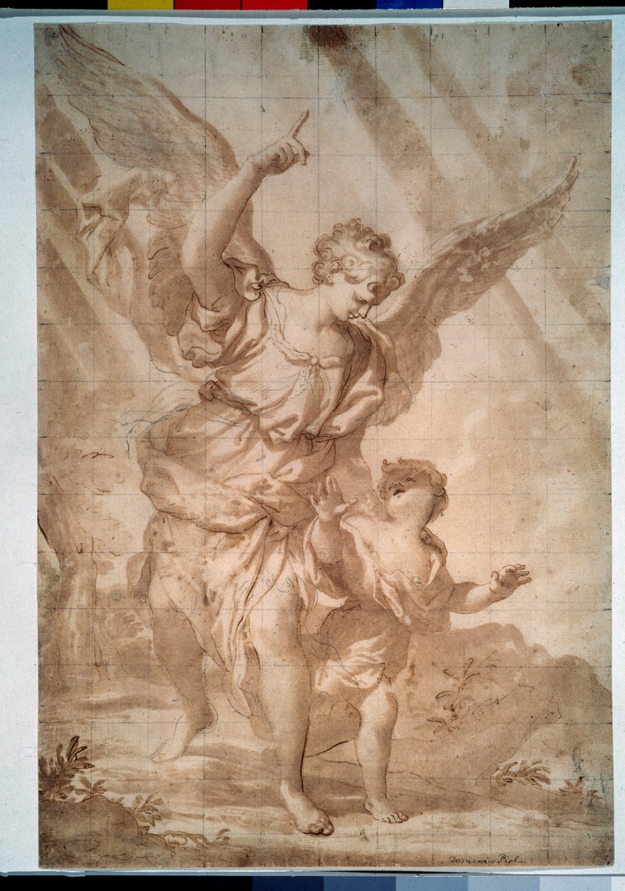 ""Koruyucu Melek"" (Koruyucu melek) Domenico Piola (1627-1703) tarafından kalem çizimi Puşkin Müzesi, Moskova by Domenico the Elder Piola