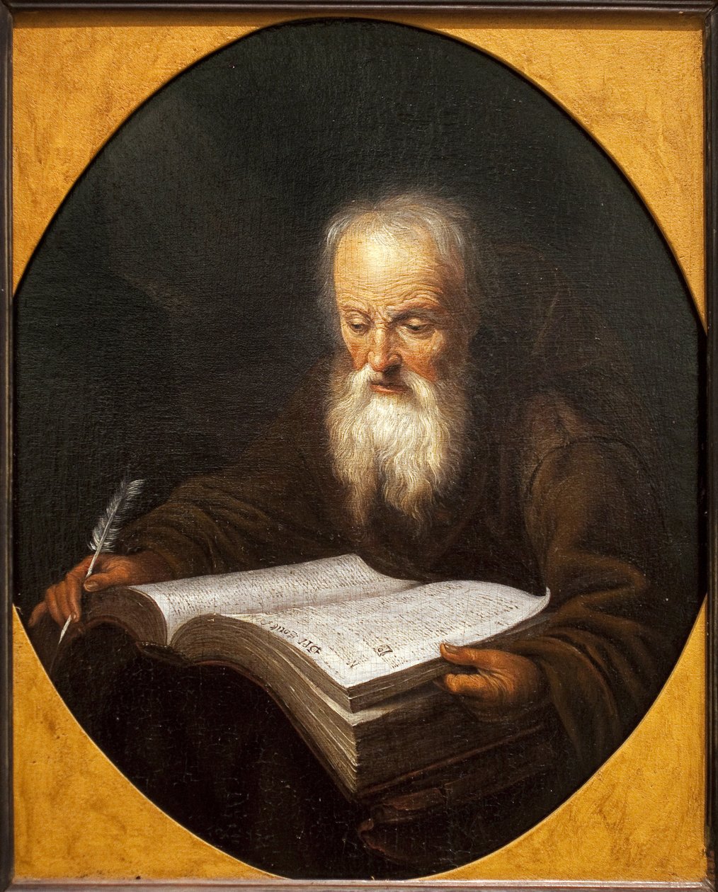 Bir keşiş okuyor, elinde bir tüy. Tablo Domenicus Van Tol (1635-1676), tuval üzerine yağlıboya, Gerrit Dou (1613-1675). Flaman sanatı by Dominicus van Tol