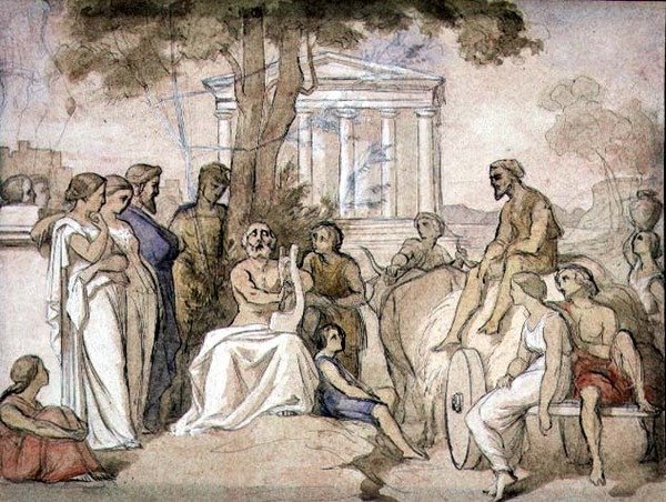 Ud Oynayan Kör Adam (kalem-mürekkep, kağıt üzerine suluboya ve beyaz kabartma) by Dominique Louis Papety