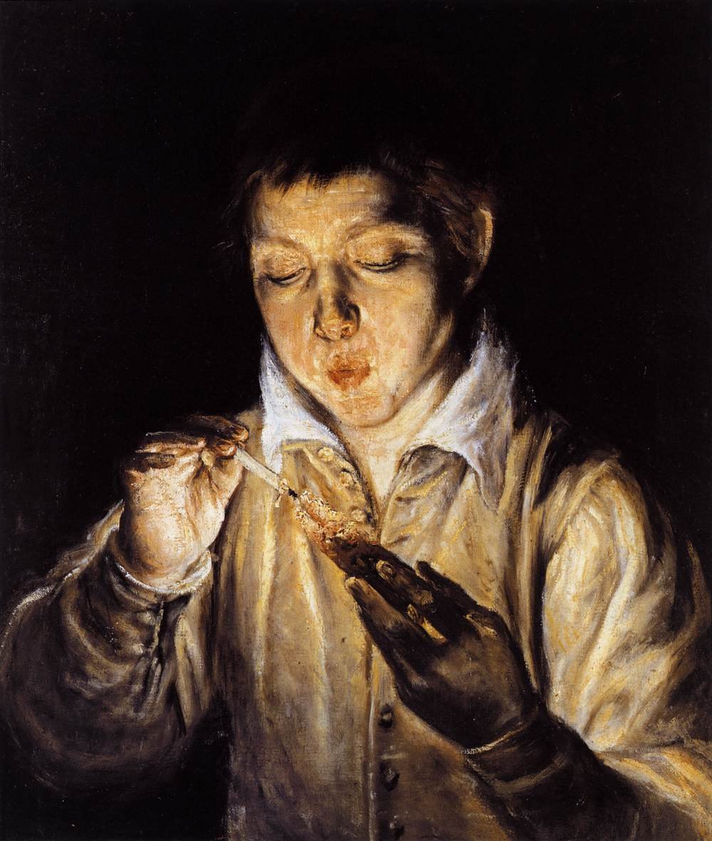 Bir Mumu Yakmak İçin Közü Üfleyen Bir Çocuk by El Greco