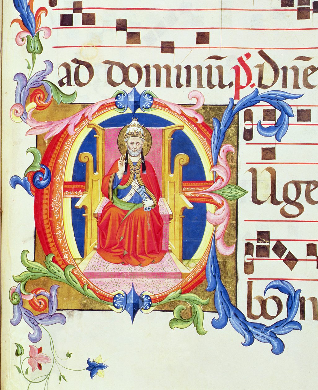 Ms 572 f.125r Santa Maria del Carmine'den gelen bir antifondan Aziz Petrus'u Roma'nın ilk piskoposu olarak betimleyen tarihi ilk 'E' by Don Simone Camaldolese