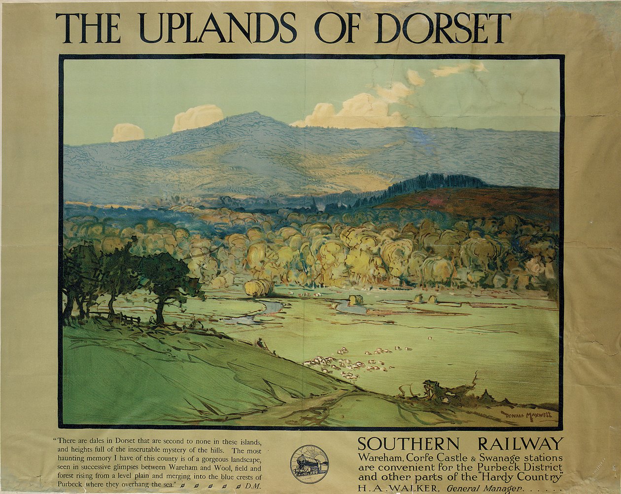 Dorsetm Yaylaları c.1924 (renkli taş) by Donald (after) Maxwell