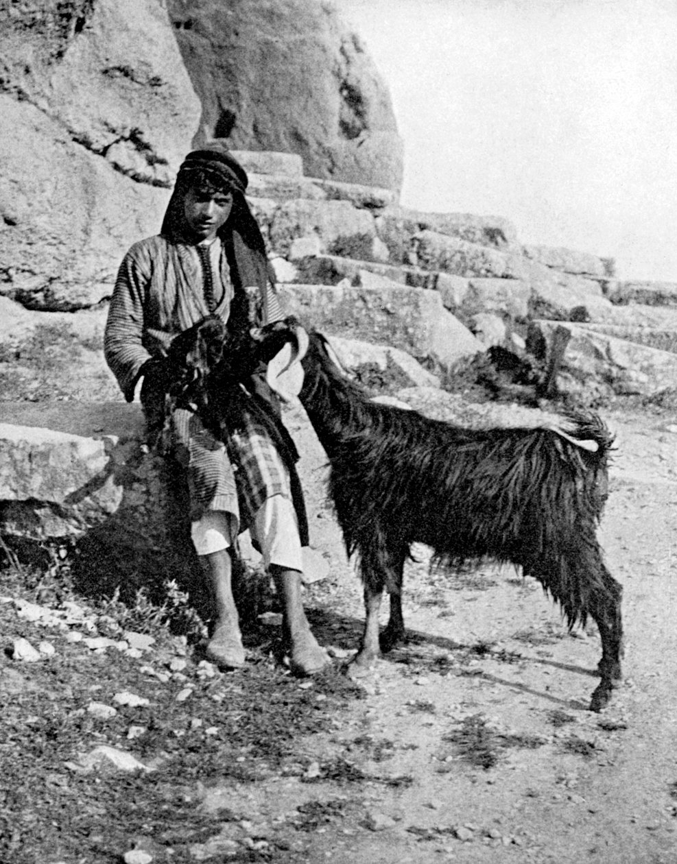 Arap oğlan ve keçi, Orta Doğu, 1936. by Donald McLeish