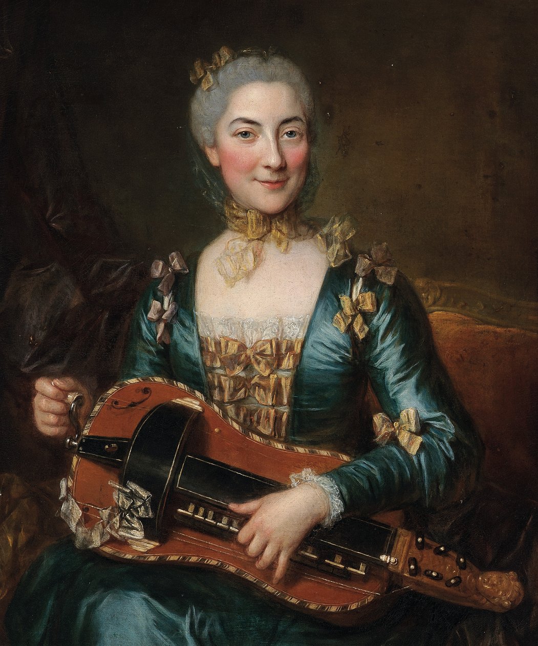 Hurdy-gurdy oynayan bir bayanın portresi by Donat Nonotte