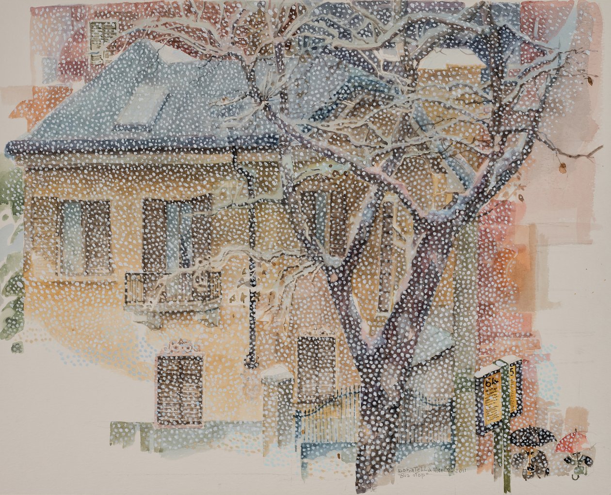 Otobüs durağı, 2011 (kağıt üzerine sulu boya) by Donatella Merlo