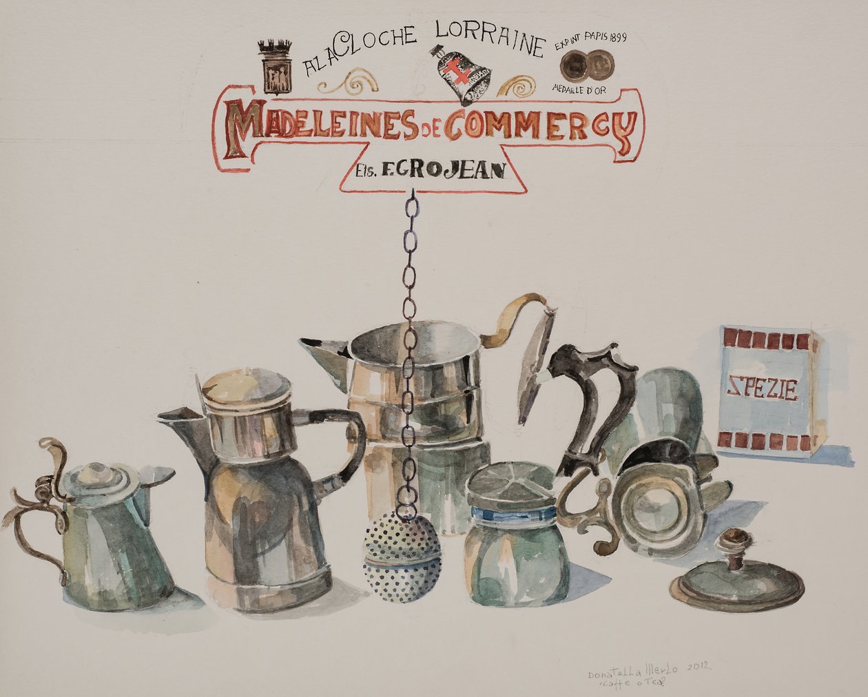 Kahve veya Çay, 2012 (kağıt üzerine suluboya) by Donatella Merlo