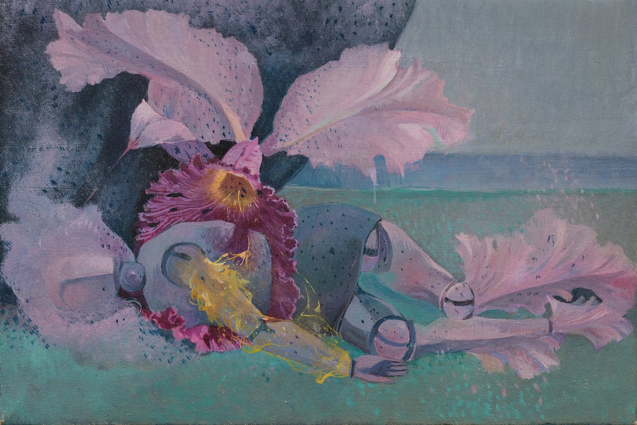 Metamorfoz, Manken ve orkide, 1968 dolayları (tuval üzerine yağlı boya) by Donatella Merlo