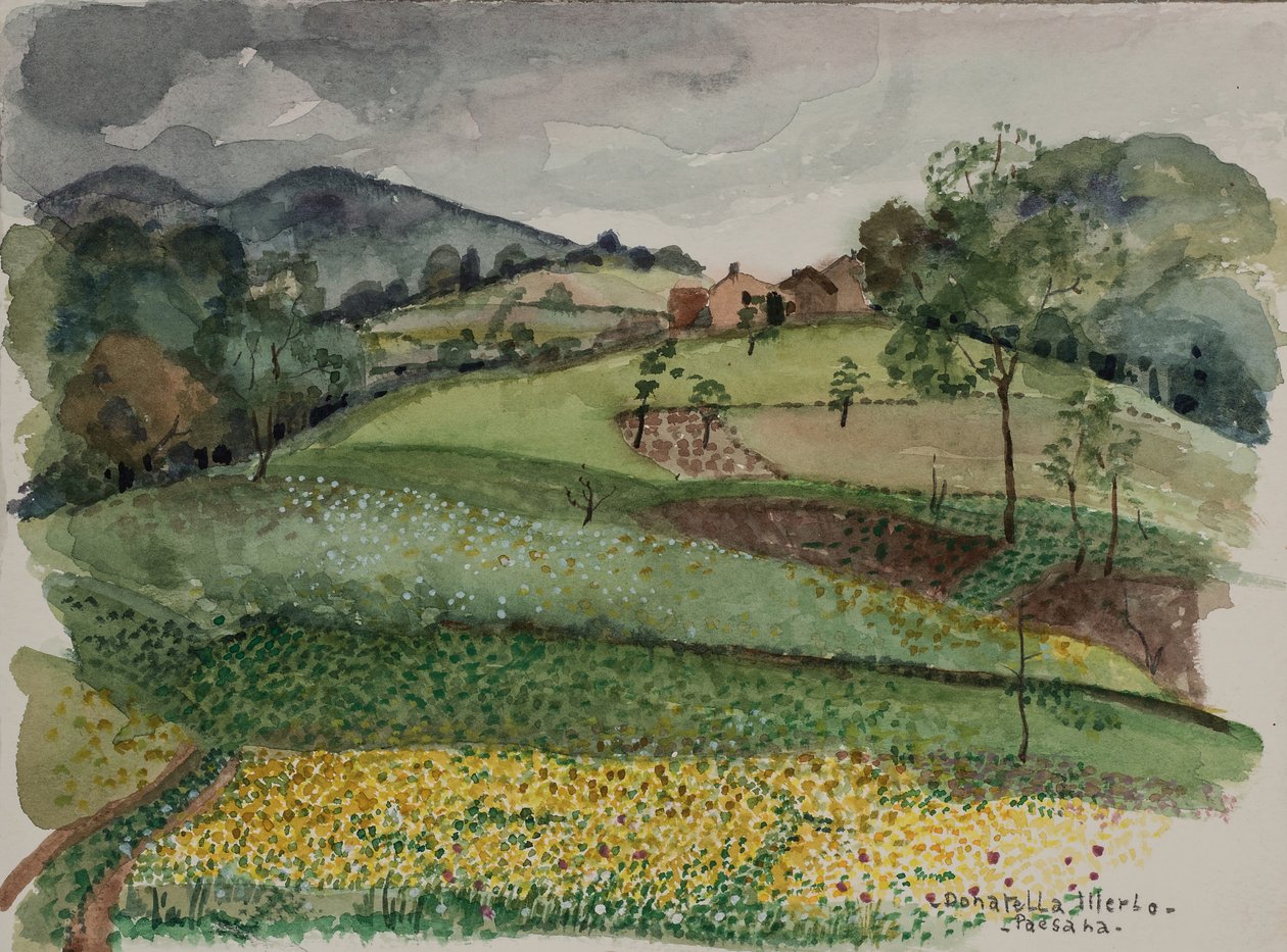 Köylü, c.1980 (kağıt üzerine suluboya) by Donatella Merlo