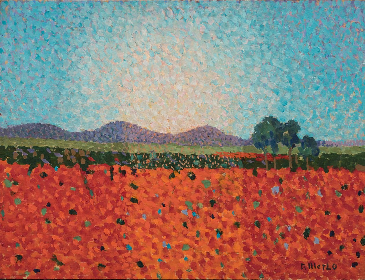 Haşhaş tarlası, c.1983 veya 1988 (karton üzerine yağlı boya) by Donatella Merlo